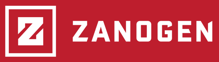 White Zanogen logo on a red background
